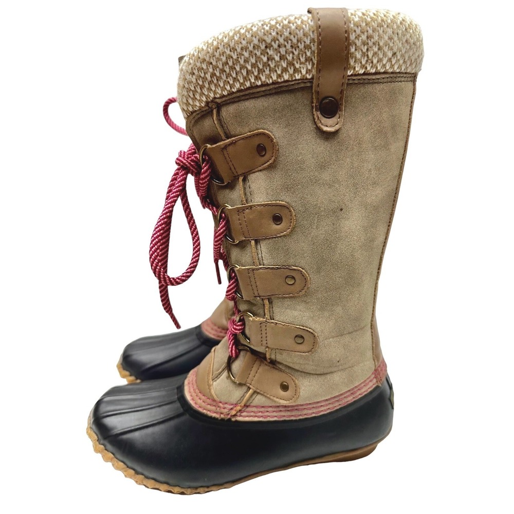 Esprit Boots Womens 6.5M Belinda‎ E Duck Knit Mid Calf Snow Brown Rubber Lace Up